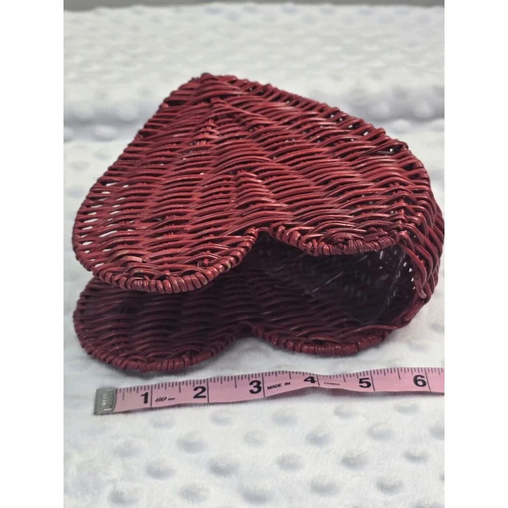 Heart Shaped Wicker Basket Red Planter Napkin Holder Side Shelf Country Decor